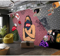 Creative graffiti clothing store tide brand wallpaper supreme mural trend decorative background wall modern minimalist wallpaper