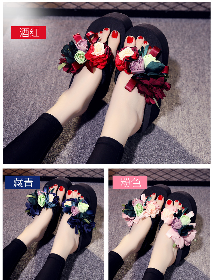 Thời trang hè mùa hè dép cao gót nữ phiên bản Hàn Quốc của hoa handmade đế xuồng dày đế xuồng trượt ngày lễ mang dép đi biển và dép lê - Dép dép quai hậu nữ 2021
