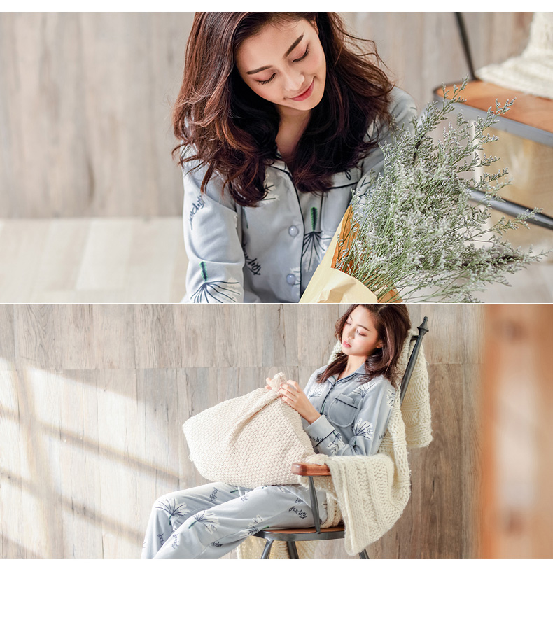 An Chi với đồ ngủ mùa đông phụ nữ san hô lông cừu dịch vụ nhà ngọt ngào cardigan dài tay hai mặt đảo cashmere mùa thu và bộ đồ mùa đông đồ bộ kiểu đẹp 2021