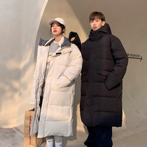 Long-term couples cotton-padded over the knee thick hooded Korean loose ins cotton-padded jacket mens oversize winter cotton coat