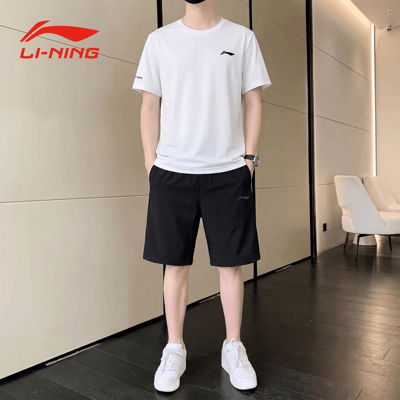 Li Ning Sports Suit Men's Breathable Summer New Ice Silk Short-Sleeved T-Shirt Casual Running Fitness Sportswear for Men Li Ning Sports Suit Men's Breathable Summer New Ice Silk Short-Sleeved T-Shirt Casual Running Fitness Sportswear for Men