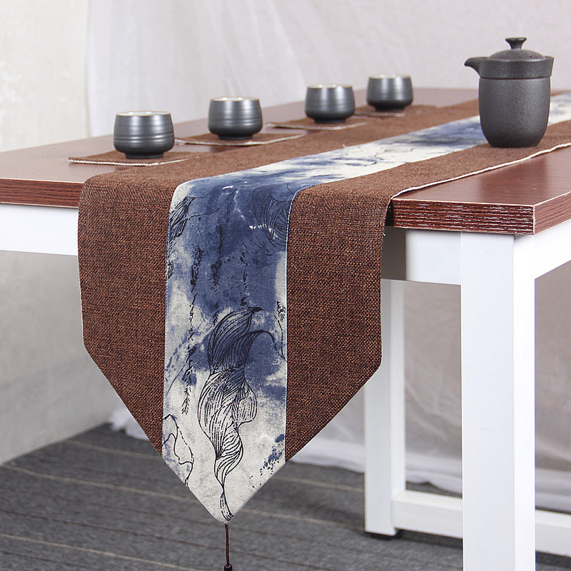 Vintage fabric tea mat tea mat tea ceremony linen table flag Long European-style Japanese simple coffee table TV cabinet Shoe cabinet flag