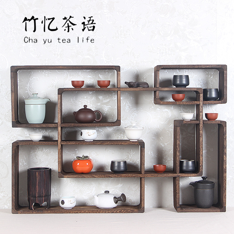 Teacup rack treo tường Kung Fu bộ tủ lưu trữ tủ ấm trà Nhật Bản quầy quầy Bao Baobo kệ rack - Trà sứ bình trà cổ