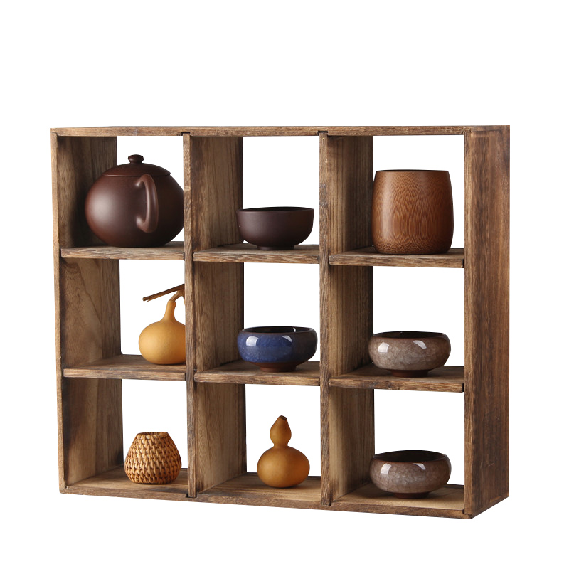 Burning Paulownia Tea Cup Holder Tea Storage Cabinet Teapot Rack