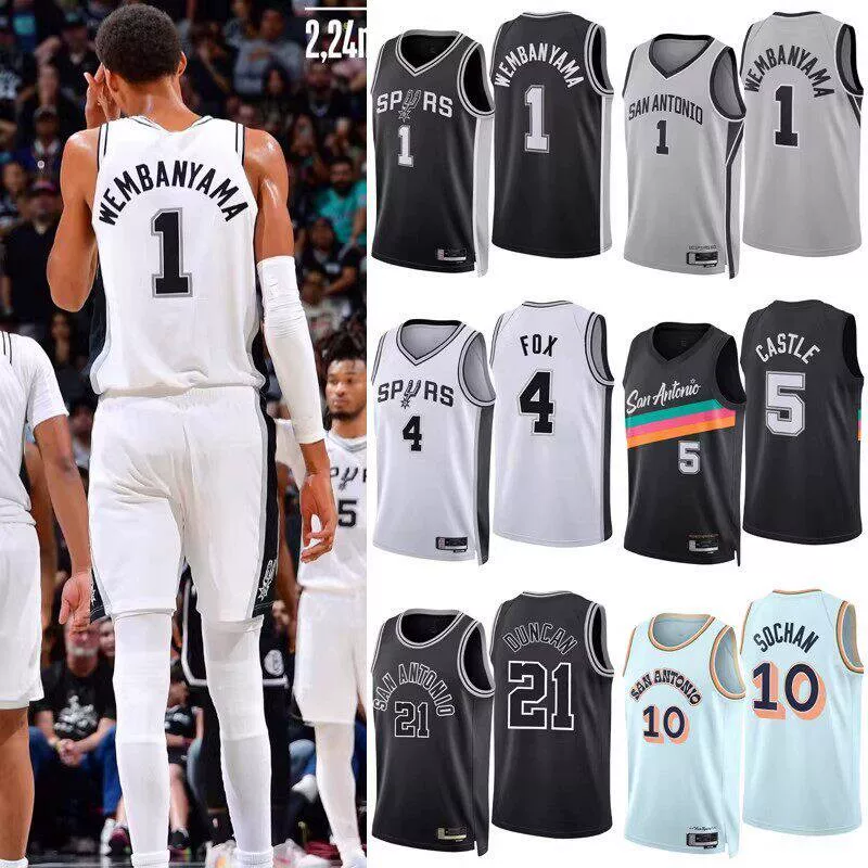 25-26 Сезон штанг бейсбол спорта Spurs №1 Венбан Яма 4 Лиса 3 Келден Васселл фан-версия джерси штаны