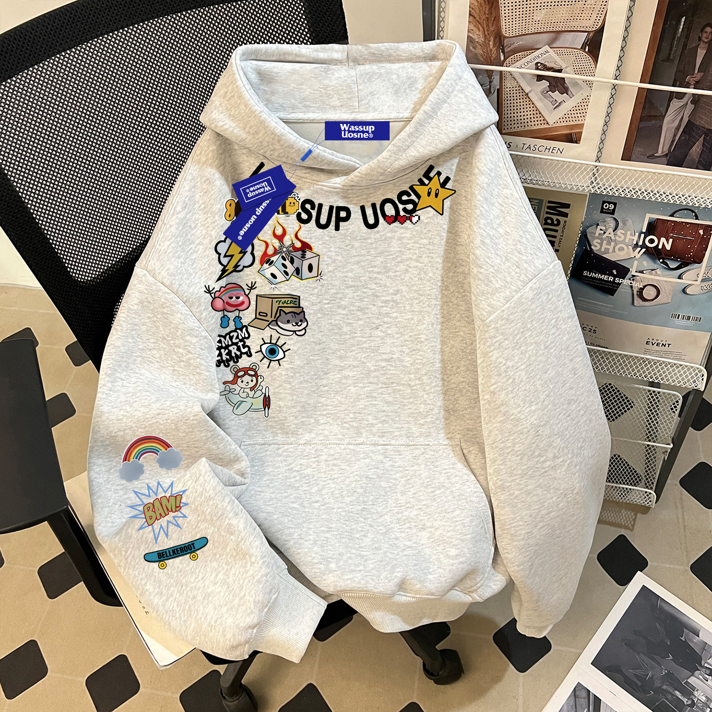 WASSUP design sense, бренд national tide, тяжелая толстовка с капюшоном, мужская осенняя новая свободная креативная пара, универсальная блузка для женщин