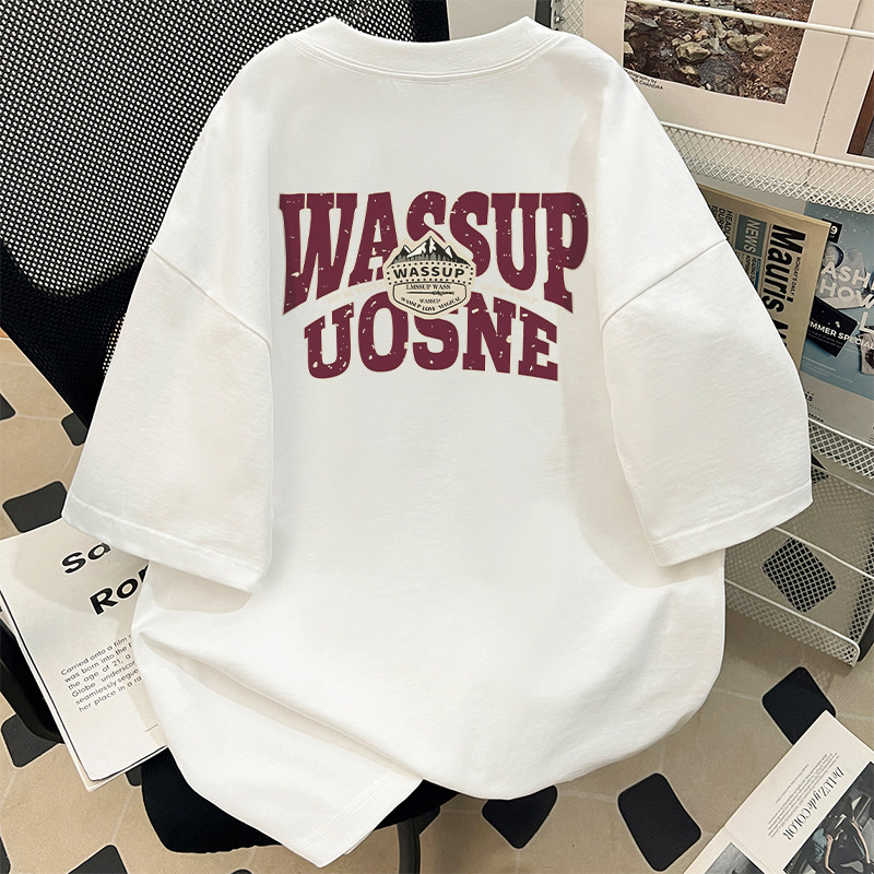 Бренд WASSUPUOSNE national tide с буквенным принтом, плотная хлопковая футболка с короткими рукавами, мужской свободный простой повседневный топ