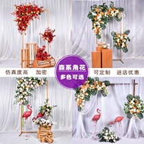 New wedding triangle flower row flower arrangement forest arch stage welcome area decoration simulation corner flower