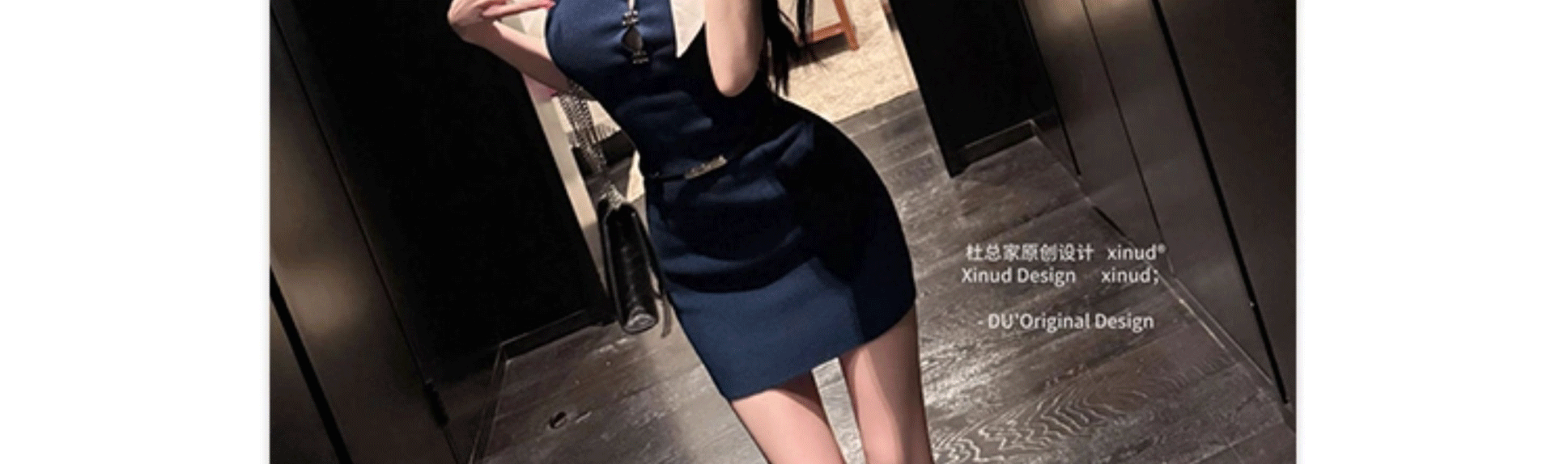 한국 품격 명문 여성 로얄 자매 센스 행침 목 드레스 섹시함 핫걸 몸매 가꾸기 슬림해 보이는 타이트 스커트 연회 작은 드레스 상세 이미지 9