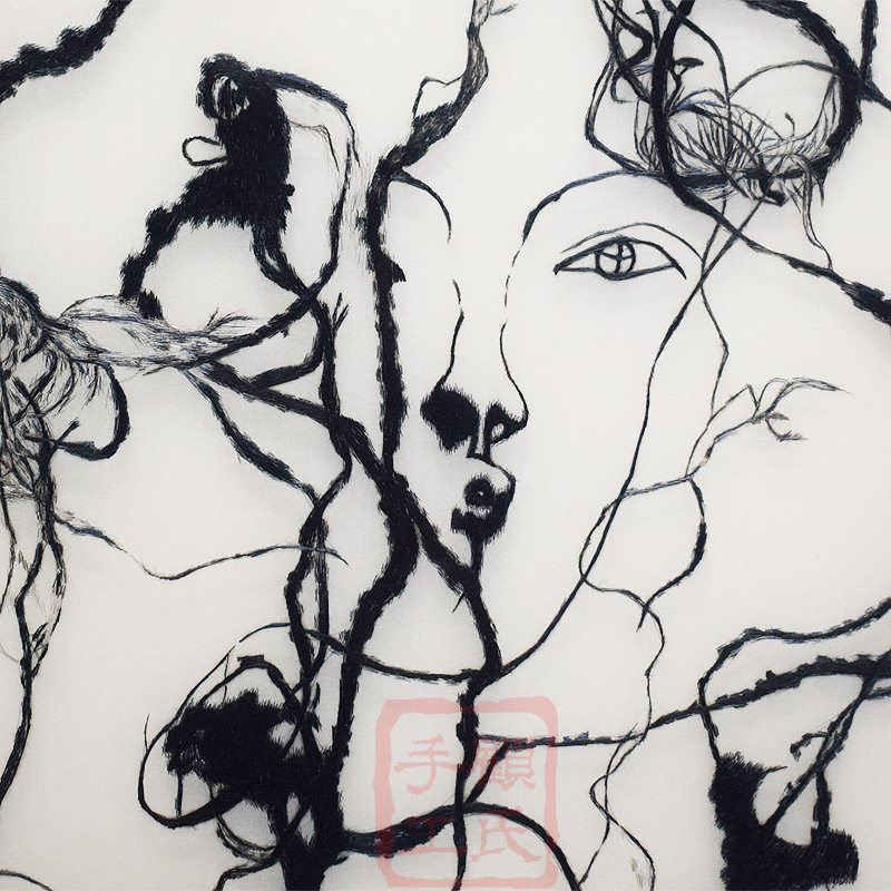 Вышивка Сучжоу 80*80顾氏手工苏绣水墨人物美女图 抽象刺绣人物肖像图书房过道画