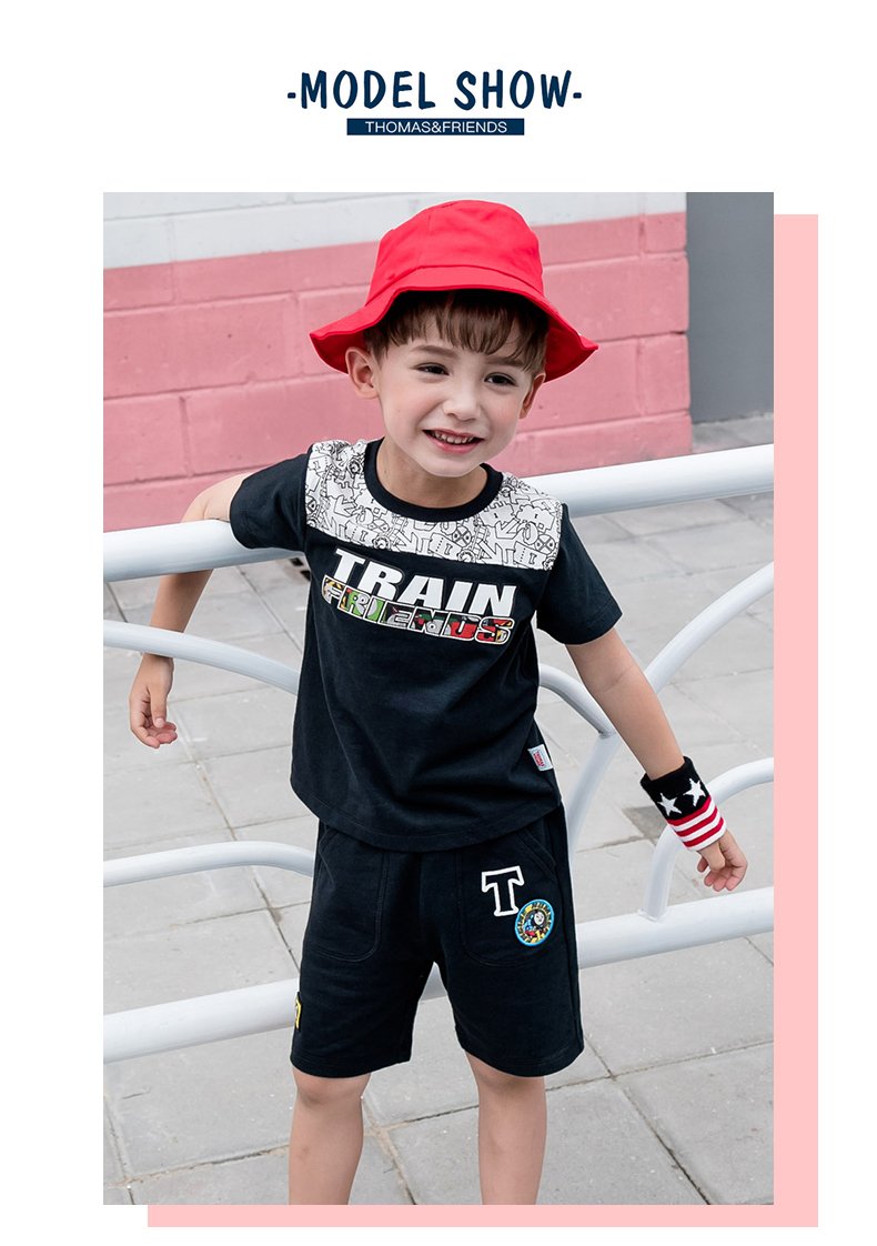 Thomas quần áo trẻ em trai mùa hè 2018 trẻ em mới của giản dị hai mảnh trẻ em lớn của ngắn tay thể thao phù hợp với