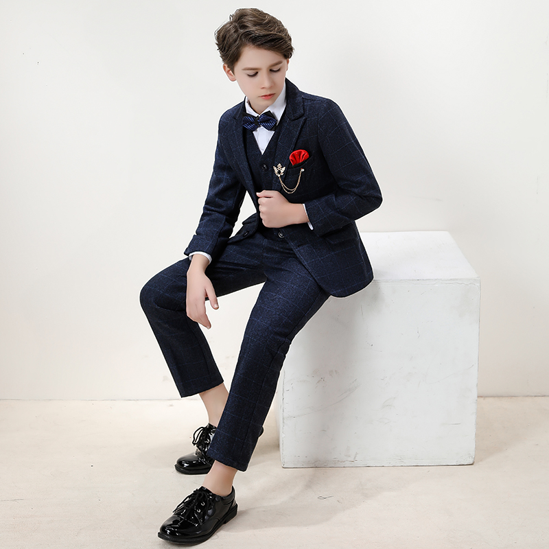 Boy's dress children's suit three pieces of flower boy piano play leisure English suit