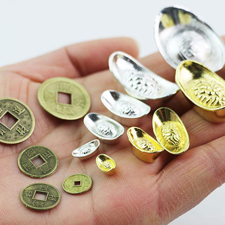 Mini-type small Yuanbao simulation gold yuan solid wealth piece decoration home silver