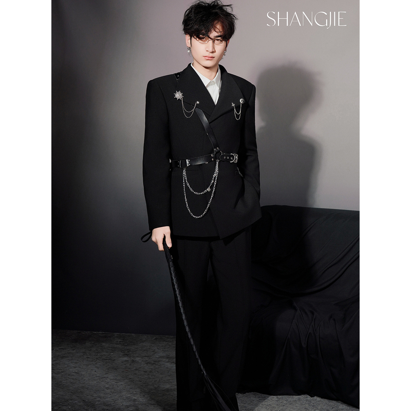 Shangjie Design Black Chain Minimalist Design Handmade Men's Group Series Suit Jacket Belt Original
