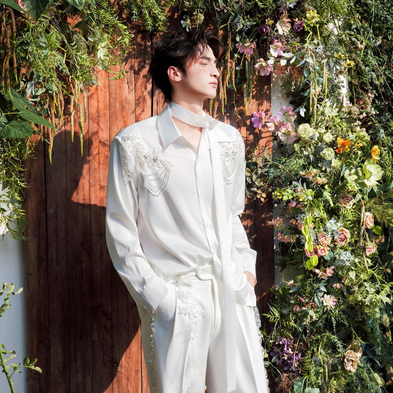 Shangjie Design Men's Shirt White Men's Summer Thin Dress Shirt Performance Boy Group Series Stage Outfit
