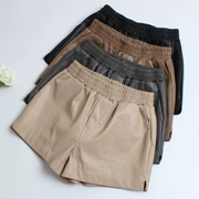 Quần da hoang dã 2018 phiên bản Hàn Quốc của quần short cạp cao thun nữ mùa thu đông mới mới ra ngoài quần ống rộng