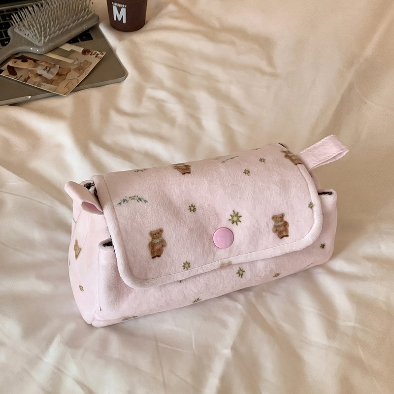 Original Light Pink Bear Three-Layer Storage Bag, Cute Zipper Large-Capacity Cosmetic Bag, Portable Makeup Brush Bag, Pencil Case Original Light Pink Bear Three-Layer Storage Bag, Cute Zipper Large-Capacity Cosmetic Bag, Portable Makeup Brush Bag, Pencil Case
