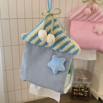 Small house tissue box, hanging tissue bag, fabric living room and kitchen tissue hanging bag, household toilet tissue box