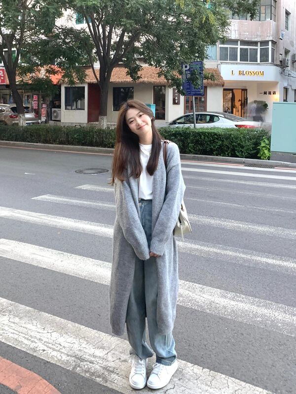 Spring and Autumn Knitted Cardigan Mid-Length Sweater Jacket for Women 2024 New Autumn and Winter Korean Style Outfit Top Lazy Style