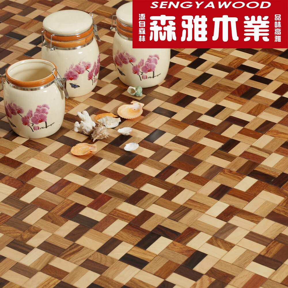 Multi-layer solid wood composite floor mosaic art parquet flower pear white birch black walnut multi-spell