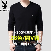 Áo len cổ lọ Playboy Áo len nam cổ chữ V mùa thu và mùa đông Thanh niên Áo len cổ tròn màu trơn áo vest nam