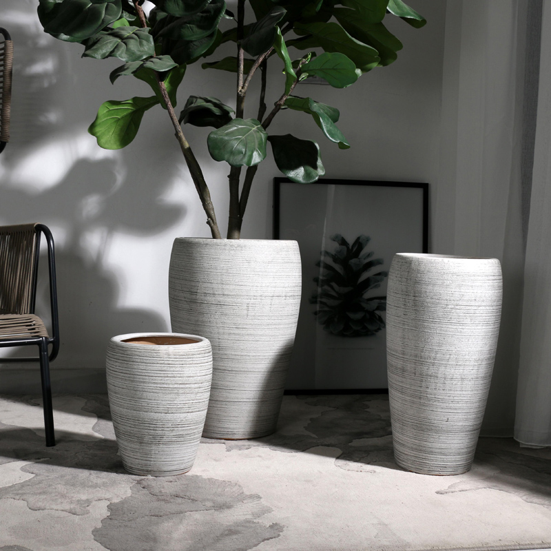 High-style large number of flower pots 50cm + 40 coarse pottery floor high-foot ceramic pendulum decorated living room high cylinder Nordic brief