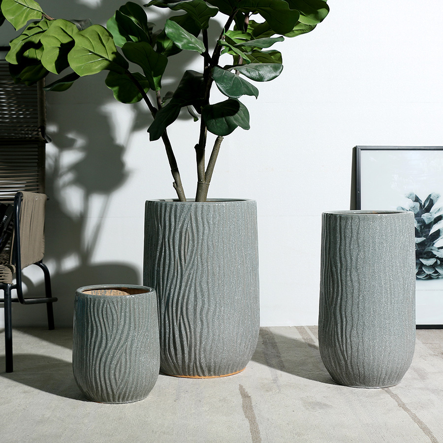 Oversized ceramic flowerpot floor-to-ceiling tall tube large-size high-deep flowerpot home creative ornaments extra-large green plant pot