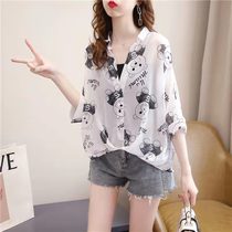 Snowspun Shirt Woman 2021 Summer New shirt Thin Sun Protection Sleeve Head Lining two sets of bat sleeve snow-spinning blouses