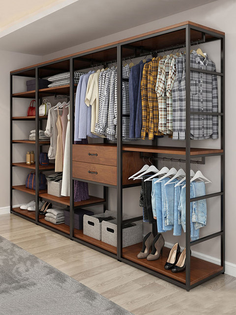 Open wardrobe household bedroom cloakroom coat rack storage rack simple floor-standing clothes rack walk-in rack