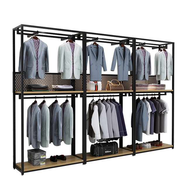 Clothing store display rack, clothing store, adjustable double-layer floor-standing clothes rack, men's and women's clothing store shelf display rack