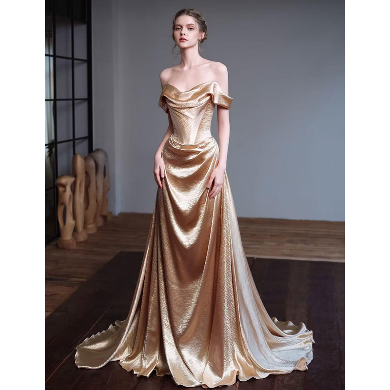 One-Shoulder French Evening Dress for Women, High-End Toast Dress, Bride's Engagement Banquet, Student's Coming-Of-Age Ceremony Dress One-Shoulder French Evening Dress for Women, High-End Toast Dress, Bride's Engagement Banquet, Student's Coming-Of-Age Ceremony Dress