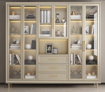 American light luxury dust-proof bookcase with glass door solid wood bookshelf storage rack study floor-standing combination wine cabinet for home use