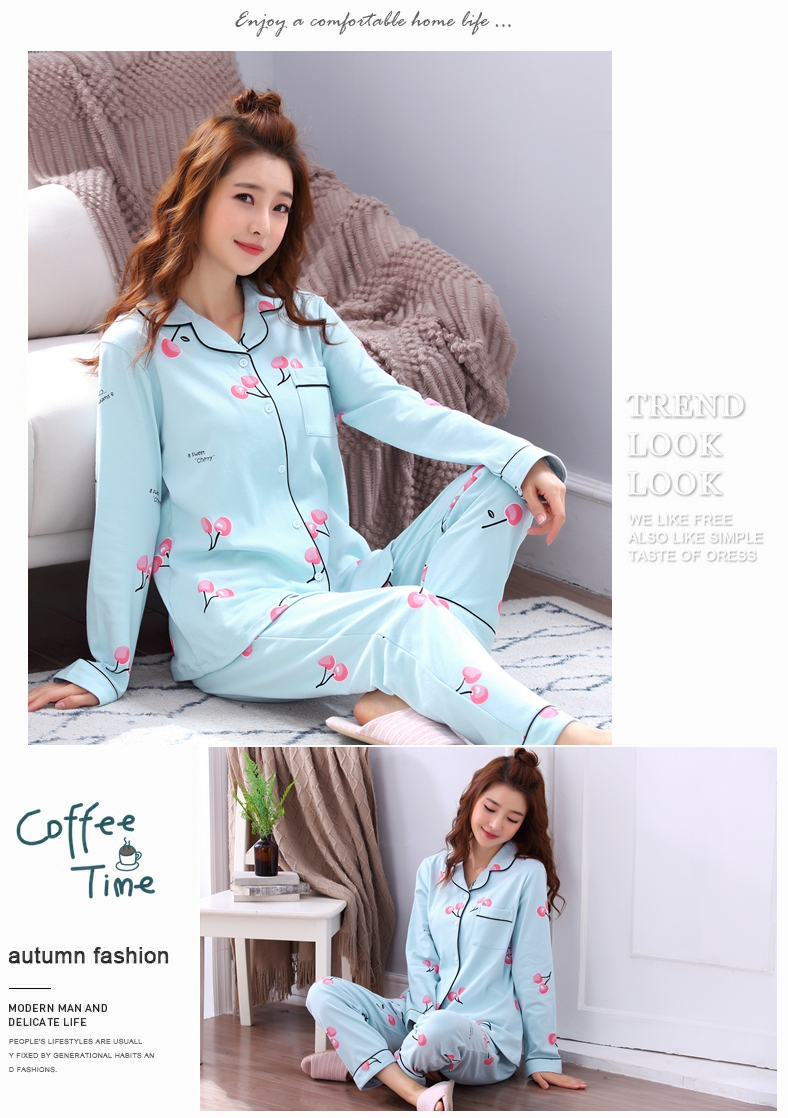 Đồ ngủ cardigan nữ mùa xuân và mùa thu cotton dài tay dễ thương dịch vụ nhà ngọt ngào Xia Yuezi phù hợp với mùa thu đông có thể được mặc bộ jum đẹp