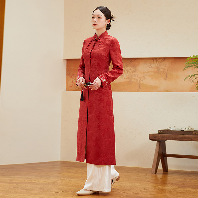Tang loaded with Chinese wind women's clothing Handmaid red blouses woman Tang Costume Zen's new Chinese Buddhist system Qipao Zen Fu Tea Fu Autumn-Taobao