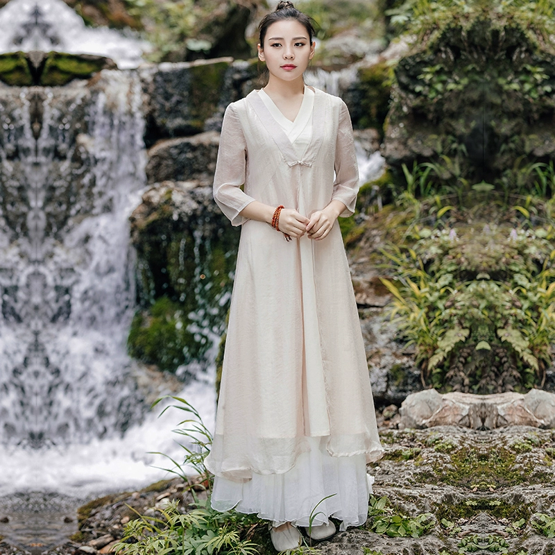 Văn học retro phong cách Trung Quốc khóa cải tiến trang phục sườn xám Hanfu váy mùa hè phong cách dân tộc Trung Quốc phụ nữ trà Zen - váy đầm