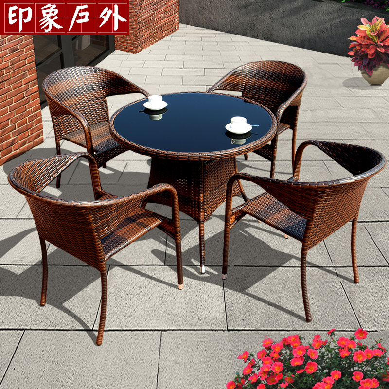 Impression outdoor kit Woven rattan courtyard Outdoor garden Leisure simple rattan balcony table and chair combination with umbrella