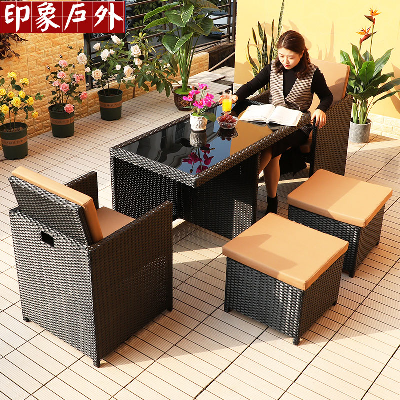 Rattan chair Three-piece combination outdoor table and chair Balcony terrace Courtyard greenhouse Outdoor leisure creative rattan chair