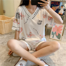 2022 new sleepwear womens summer thin short sleeves pure cotton student Two suits sweet and beautiful teen summer home clothes