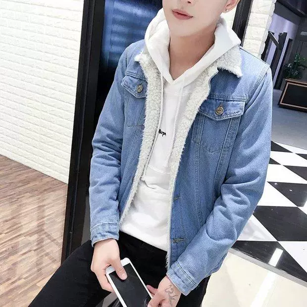 Mùa đông nam cộng với nhung len lông cừu dày denim Hàn Quốc bf Cặp đôi nam mẫu áo khoác cotton ấm trdaZztWGE