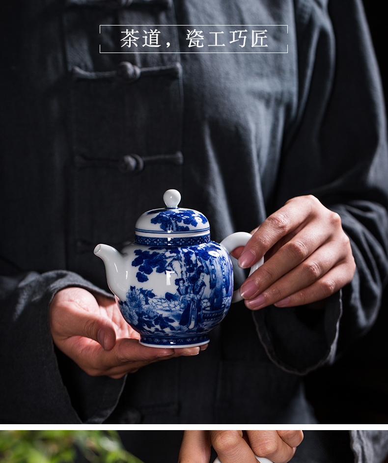 The teapot single pot of jingdezhen blue and white characters maintain large large capacity domestic hand - made teapot kung fu tea set