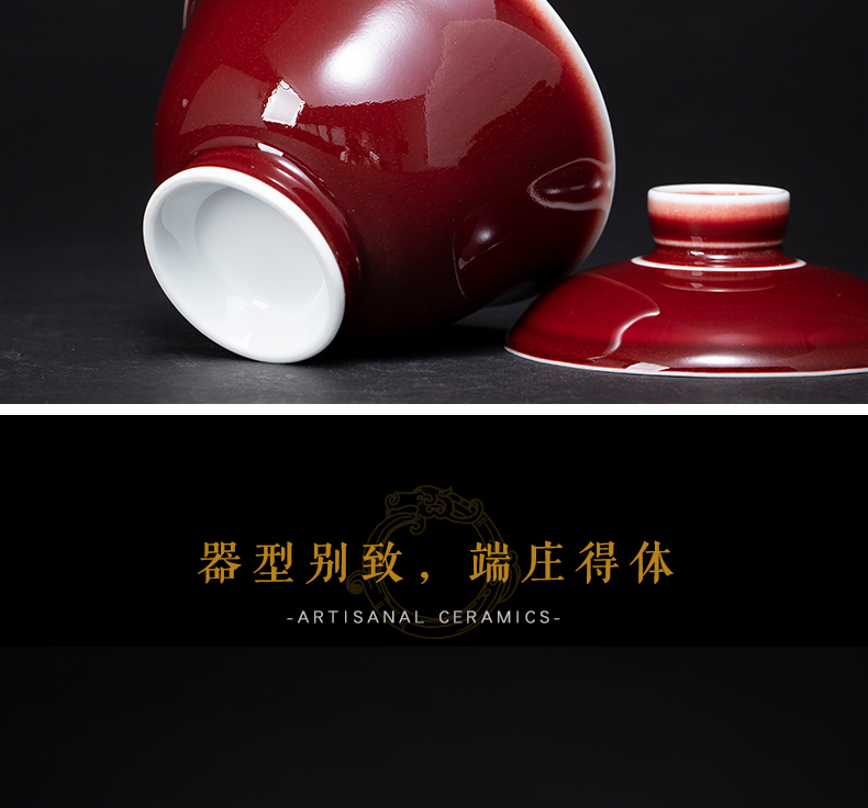 Ruby red three tureen tea bowl of jingdezhen ceramic cups only large red glaze teacup tureen tea bowl by hand