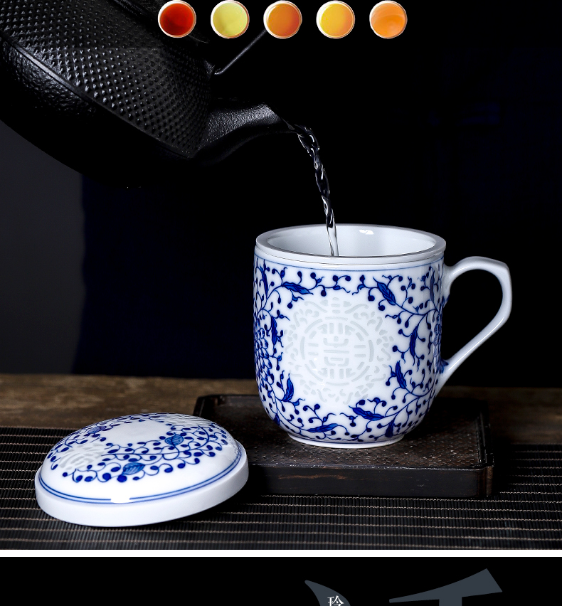 Jingdezhen ceramic cup every hatch cover cup all hand man high - capacity office teacups hand - made porcelain linglong cup