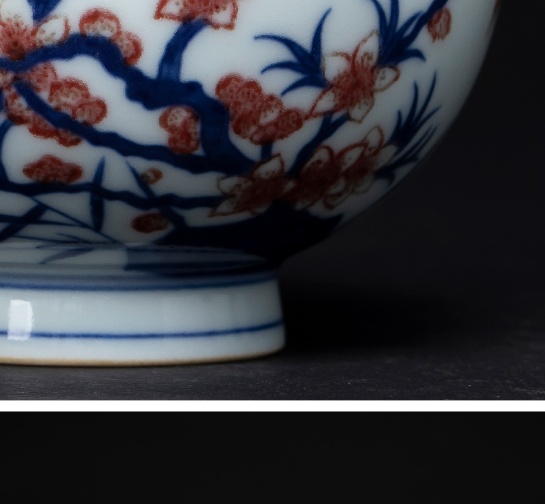 Jingdezhen ceramic kung fu tea sample tea cup antique hand - made blue pay-per-tweet name plum flower meditation a cup of tea cups