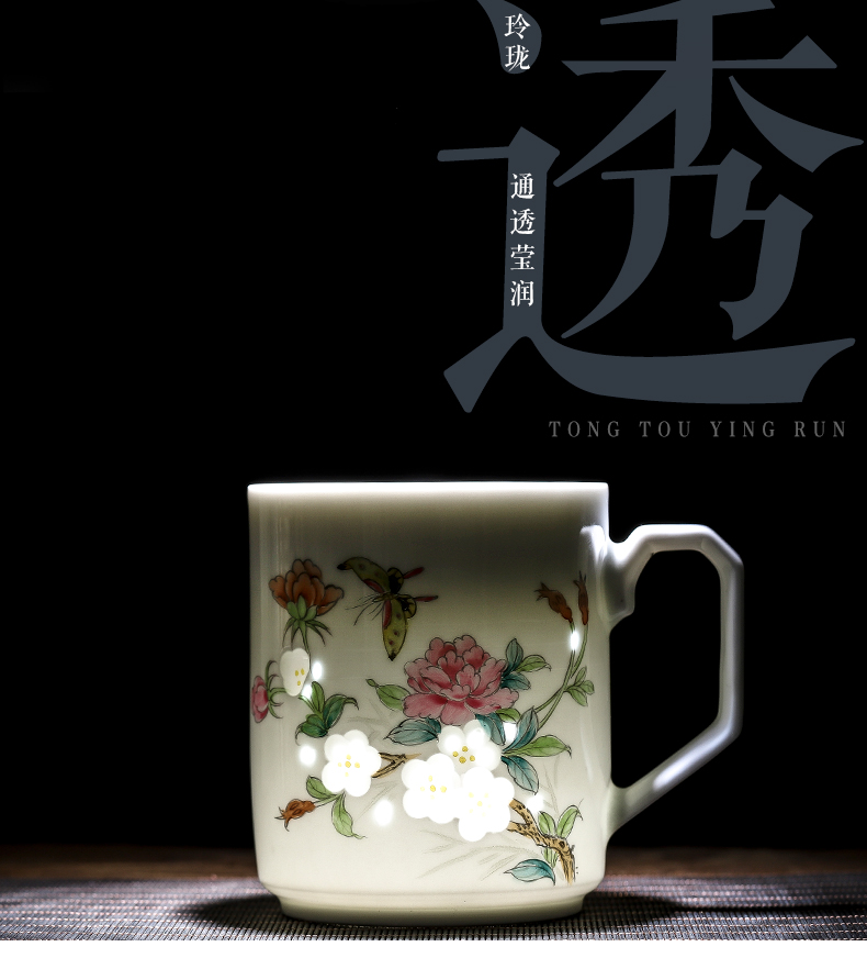 Jingdezhen ceramic hand - made pastel and exquisite tea cups with cover pure manual office home tea cups with cover