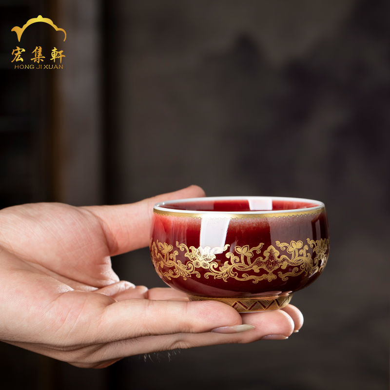 Lang, jingdezhen up glaze master cup single CPU kung fu paint sample tea cup ruby red glaze to use large cups individual cup