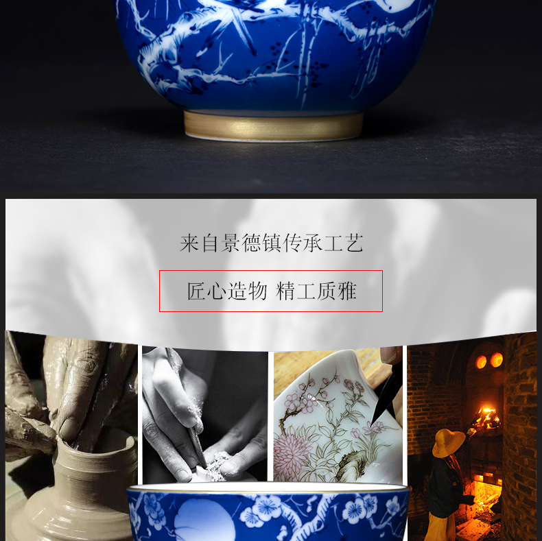 Blue pay-per-tweet kung fu tea bowl cups master cup of jingdezhen ceramic checking sample tea cup noggin single CPU