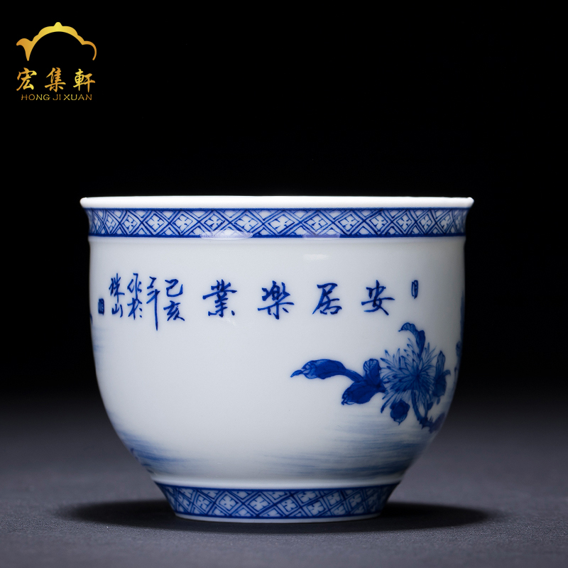 Jingdezhen blue and white enterprise bek integrated owner one cup tea set ceramic large teacups hand - made single cup sample tea cup cylinder cup