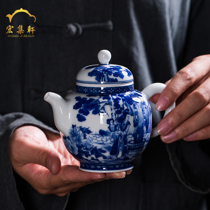 The teapot single pot of jingdezhen blue and white characters maintain large large capacity domestic hand - made teapot kung fu tea set