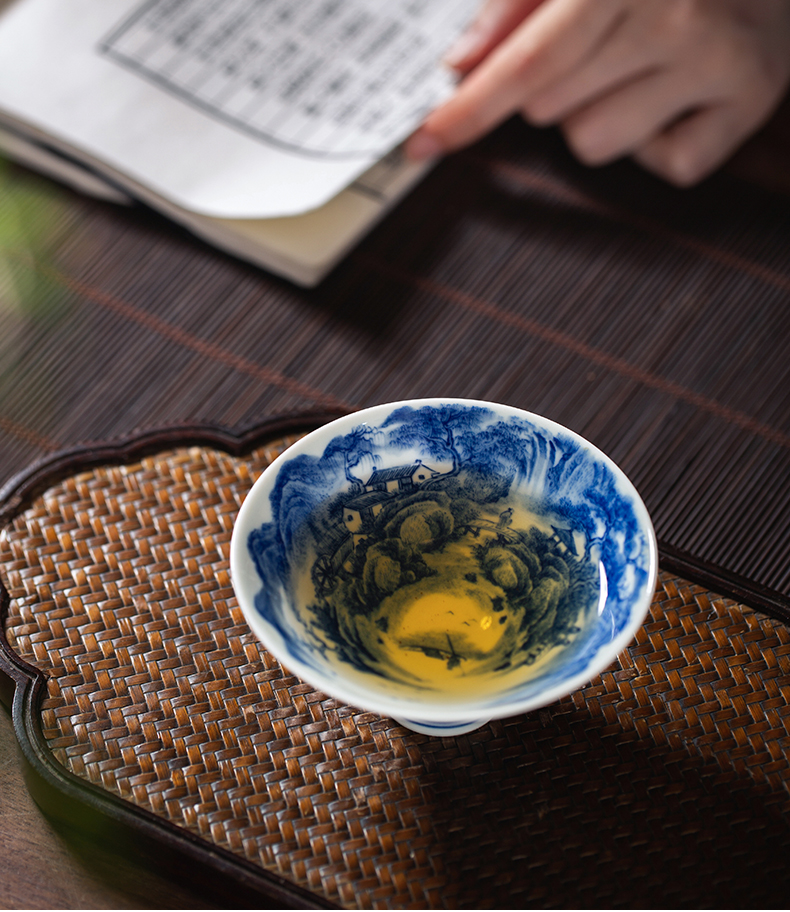 Kung fu tea cups of jingdezhen ceramic masters cup single CPU hand - made porcelain tea set maintain landscape perfectly playable cup small tea cups