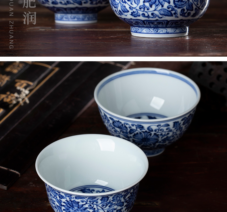 Jingdezhen ceramic hand - made porcelain sample tea cup all hand master cup tie up branch lotus cup kung fu bowl big cups